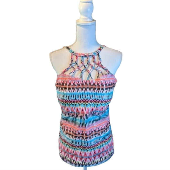 CATALINA Womans TANKINI Swim Top Lattice STRIPE Adjustable - Picture 1 of 12